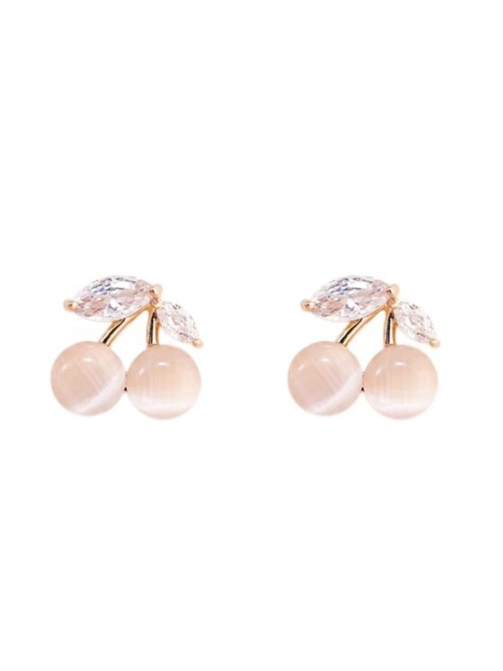 Cherry Stud Earrings, Pink Zircon Cat’s Eye Earrings, Cute Fruit Shaped Jewelry